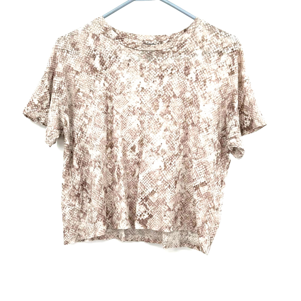 Ann‎ Taylor size Small crop short sleeve t-shirt 100% linen snakeprint pattern